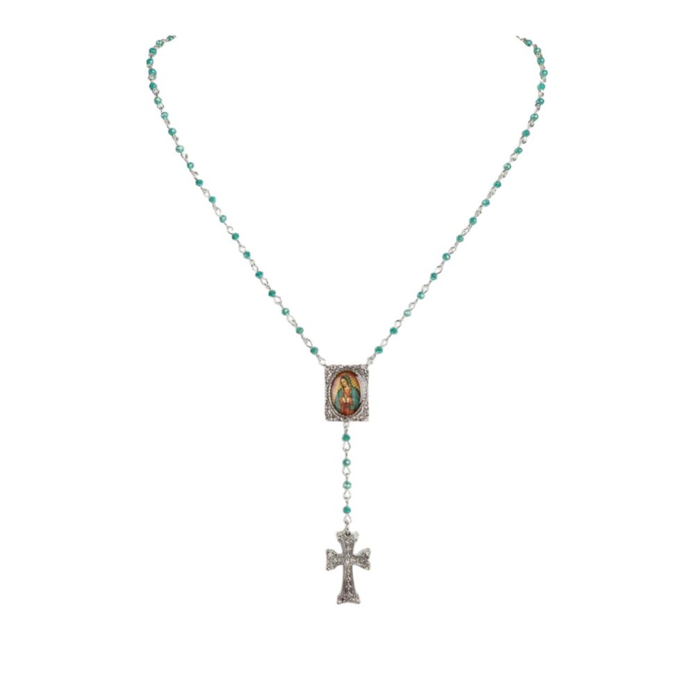 VIRGINS SAINTS & ANGELS VSA Retablo Guadalupe Rosary Necklace Silver & Turquoise